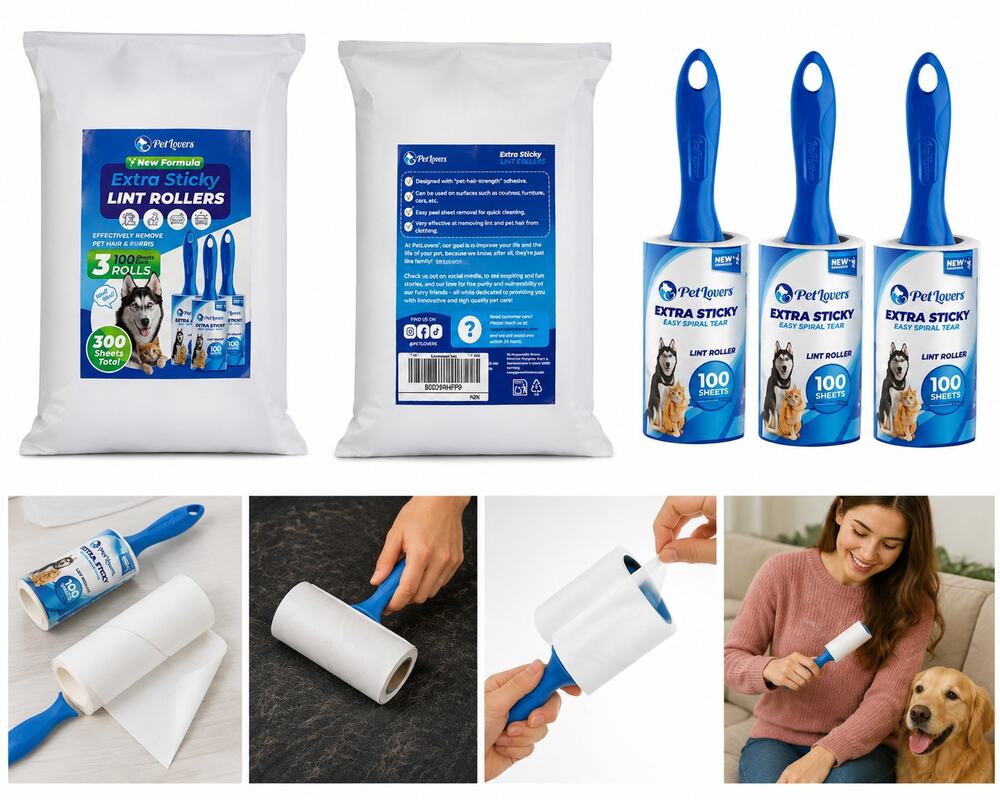 PetLovers Extra Sticky Lint Rollers – 3 Pack / 300 Sheets Total